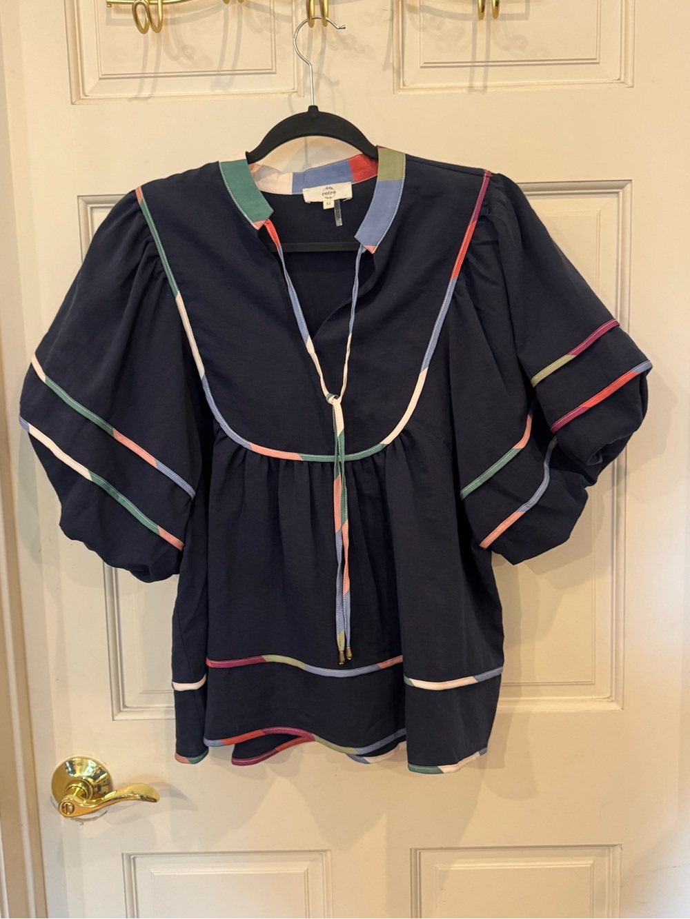 Entro blue ruffle blouse
